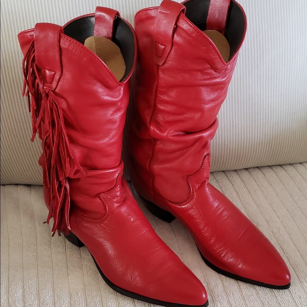 Rodeo Drive red fringe leather boots.